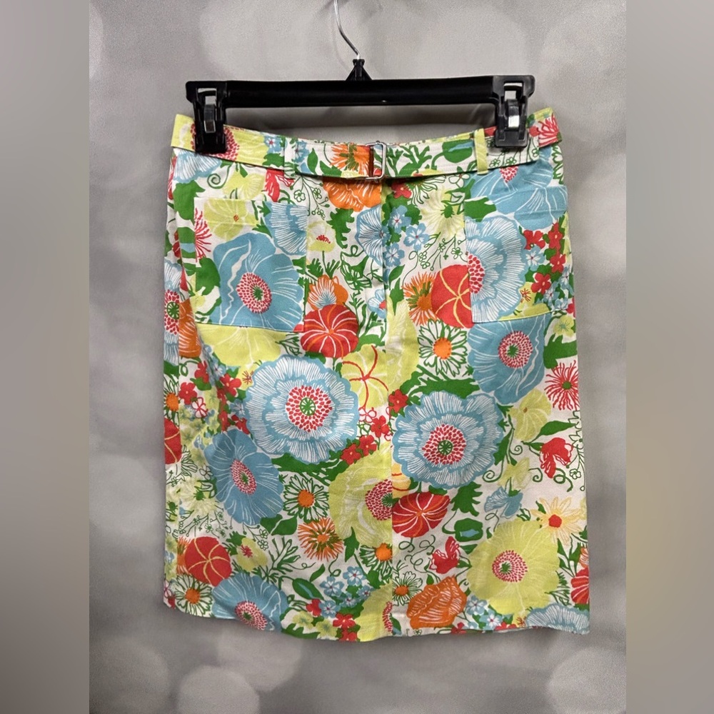 Talbots Petite Floral Square pocket Belted Skirt In Size‎ 2